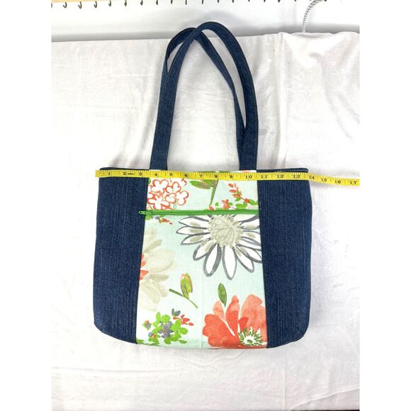 Handmade Upcycled Denim Tote Bag, linened with cotton materials. - Picture 8 of 11